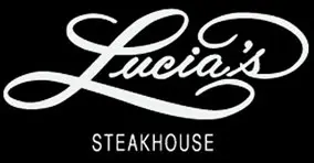 A black and white logo of lucia steakhouse.